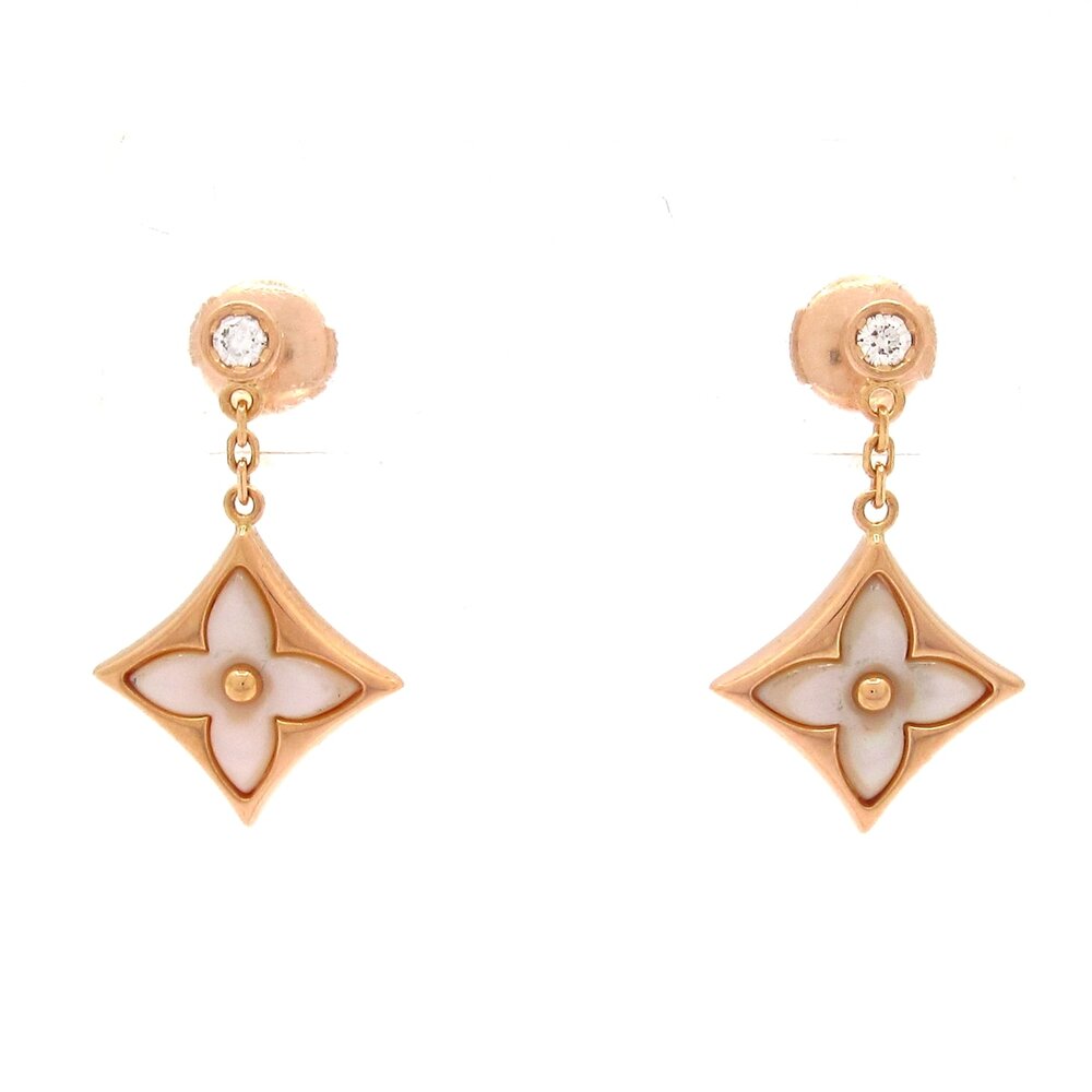 Louis Vuitton Earrings: Star Blossom Earrings 18K Rose Gold White Diamond White